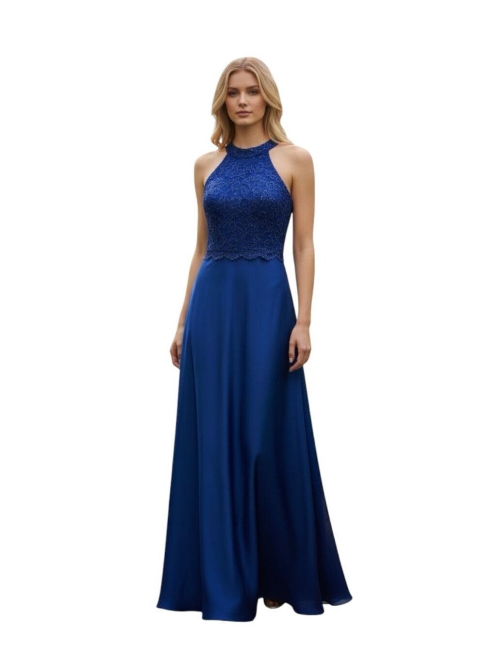 Steppin' Out Navy Purple Lace Gown Size 9/10 Halter Formal Dress Satin Maxi USA